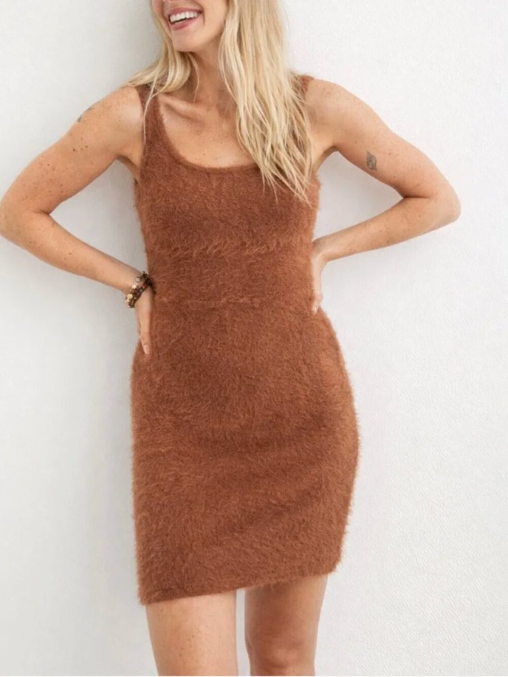 Aerie NWT Cozy Fuzzy Sleeveless Stretchy Plush Sweater Knit Dress size M